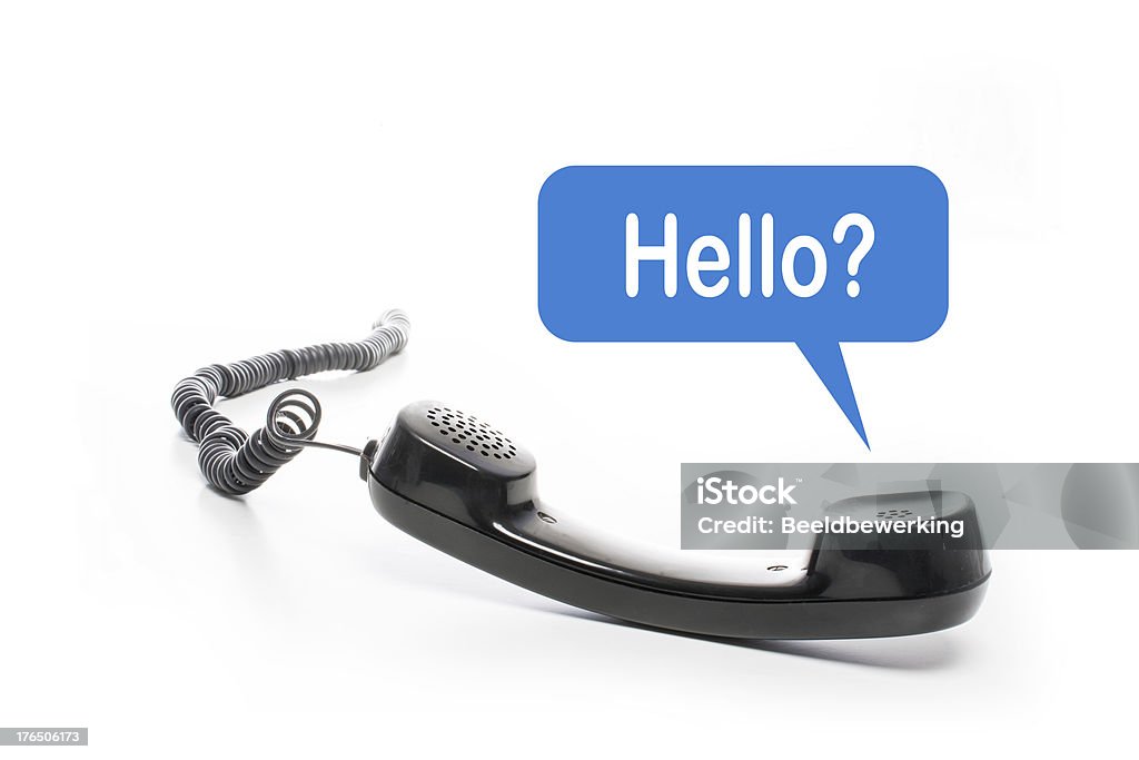 Черный телеф�он трубка с hello textballoon - Стоковые фото Hello - английское слово роялти-фри