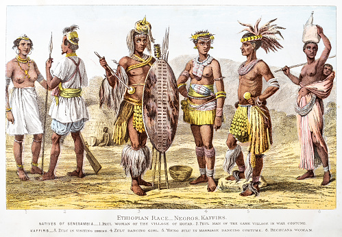Historic depiction of Ethiopian Race - Negros, Kaffirs from out-of-copyright 1898 book 