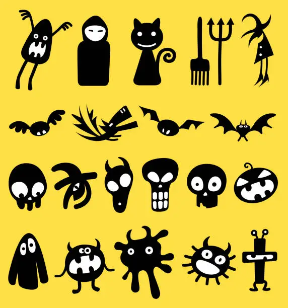 Vector illustration of halloween minimally symbols.