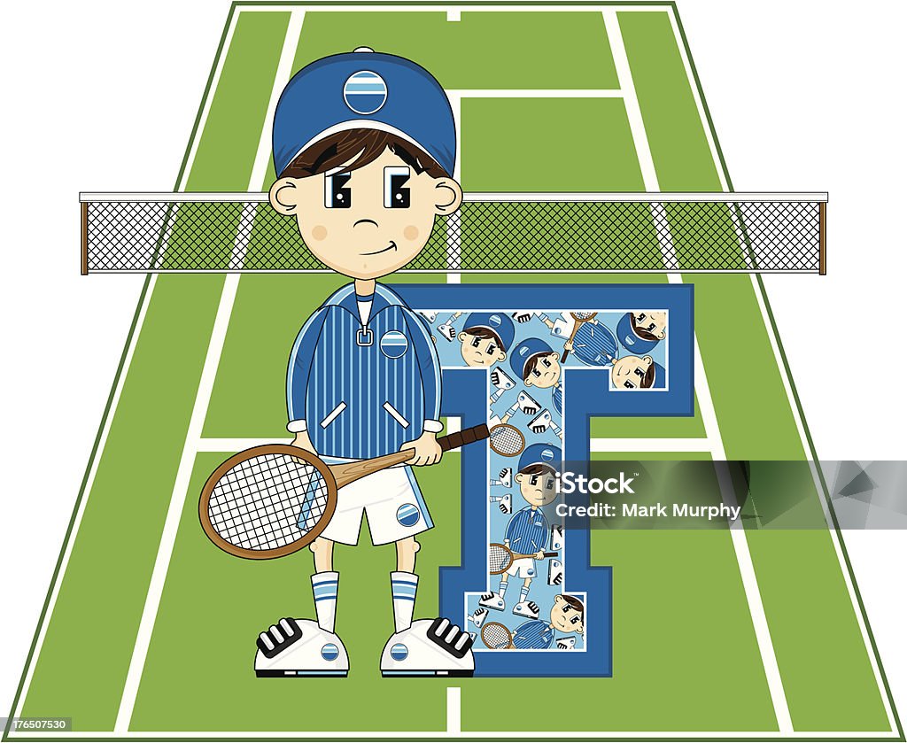 Tennis junge lernen Buchstabe T - Lizenzfrei Alphabet Vektorgrafik