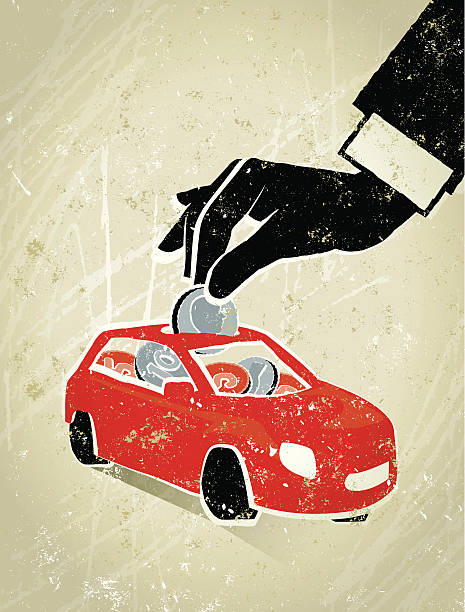 bildbanksillustrationer, clip art samt tecknat material och ikoner med man's hand putting coin into a car - bilförsäkring