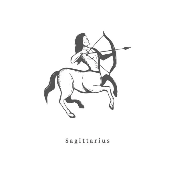 Vector illustration of Sagittarius zodiac symbol, hand drawn