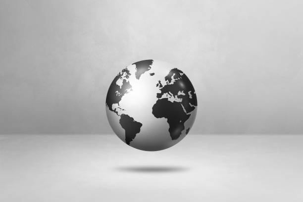 istock World globe, black earth map, isolated on white. Horizontal background 1765121452