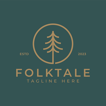 Folk Pine Tree Retro Minimalist Logo Badge Concept Sign Symbol