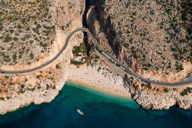 Drone view of famous Kaputas beach at Mediterranean sea stock photo