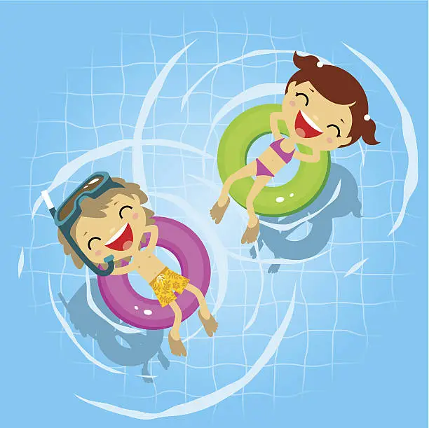 Vector illustration of Two kids in the swimming pool