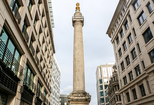 Monument to the Great Fire of London designed by Christopher Wren - London, UK