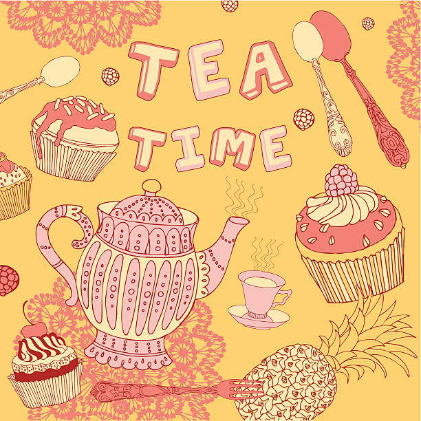illustrazioni stock, clip art, cartoni animati e icone di tendenza di sfondo con tè e dolci. - cake old fashioned gift women
