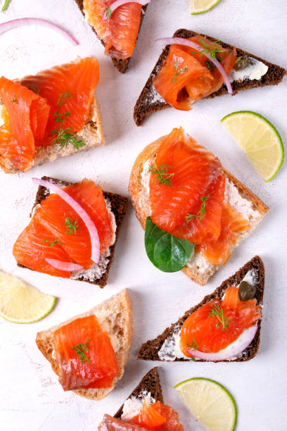 istock Bruschetta set with smoked trout on wheat and rye bread 1765183694