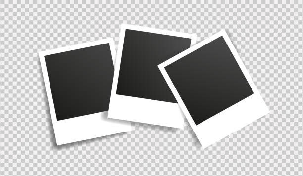 drei fotorahmen-mockup mit schatten auf transparentem hintergrund. vektor. - polaroid frame stock-grafiken, -clipart, -cartoons und -symbole