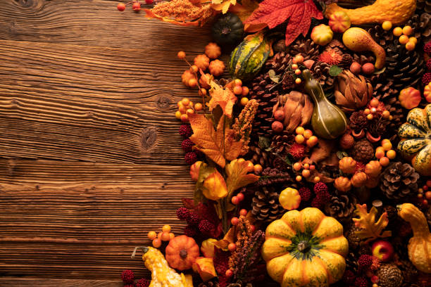 istock Autumn composition on a rustic wooden background. 1765204058
