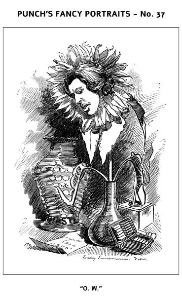 Punch's Fancy Portraits - British satire caricature illustration Between 1880 and 1889, cartoonist Linley Sambourne published a series of caricatures of contemporary personalities to the London magazine Punch, in a format called "Fancy Portraits"

Punch's Fancy Portraits No. 37 - "O. W." (Oscar Wilde) oscar wilde stock illustrations