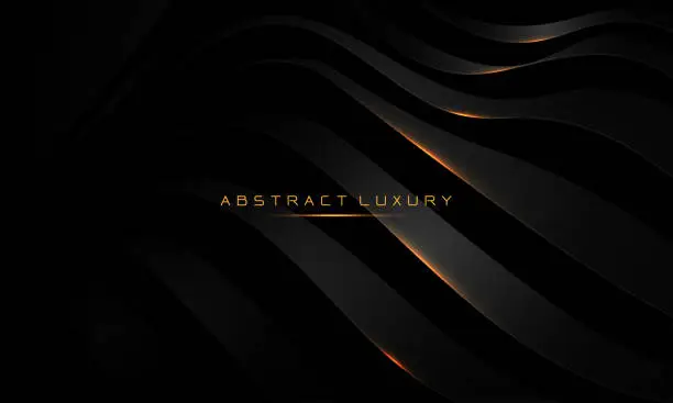 Vector illustration of Abstract 3D style dark grey metallic wave geometric dynamic gold light on black design modern luxury futuristic background vector