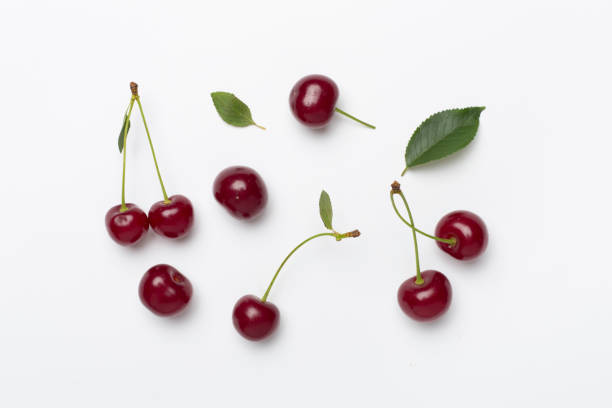 istock Flat lay with fresh cherry on white backgroung, top view 1765224019