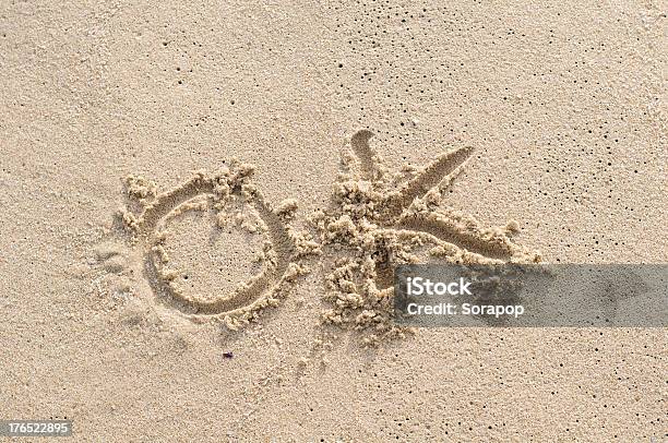 Ok Sand Writing On The Beach Stock Photo - Download Image Now - Beach, Blank, Breaking Wave