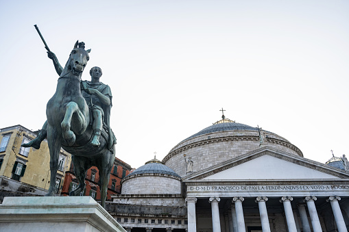 April 2, 2021 in Trujillo, Spain. Statue of Francisco Pizarro on horseback in the main square of Trujillo. Extremadura