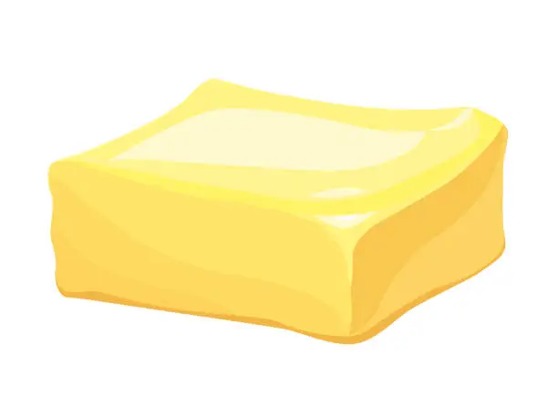 Vector illustration of Stick, Bar, Block of Butter or Margarine for Cooking Creamy Yellow Dairy Product