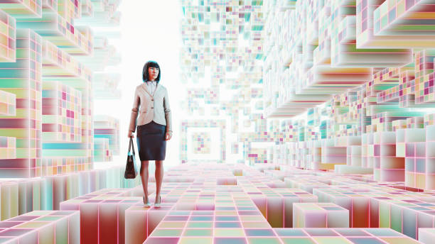 istock Japanese woman standing in VR environment 1765260776