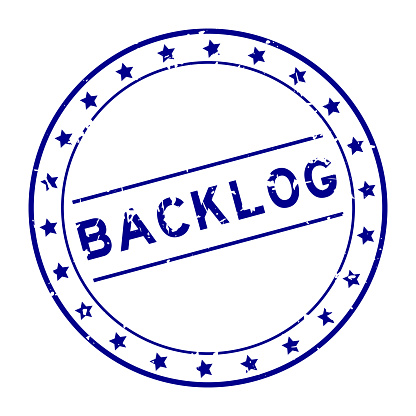 Grunge blue backlog word round rubber seal stamp on white background