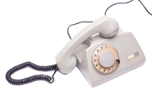 Vintage telephone isolated on white background.