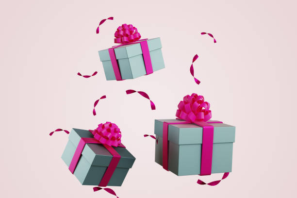 istock Happy New Year and Merry Christmas. Flying gift boxes and confetti. 3D rendering 1765268477