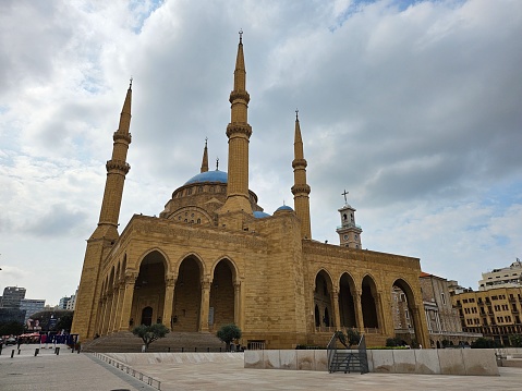 Mosque in Beirut, Lebanon (church can be seen behind)