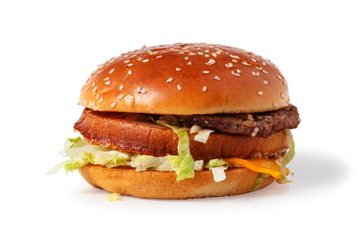 Hamburger close up isolated on white background