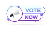 Vote now sign. Flat, color, megaphone icon, vote now sign. Vector icon