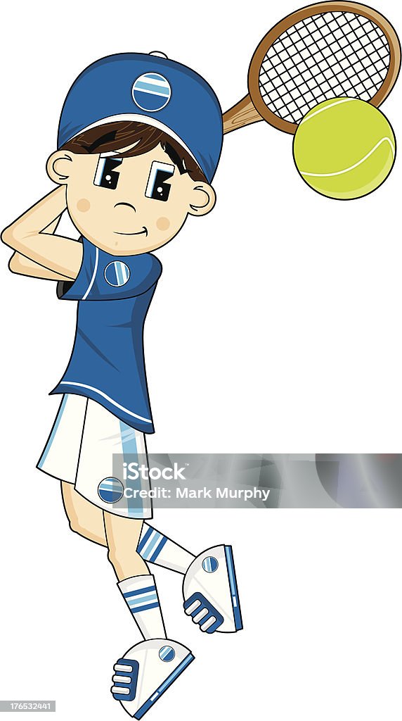 Mignon dessin animé garçon de Tennis - clipart vectoriel de Balle ou ballon libre de droits