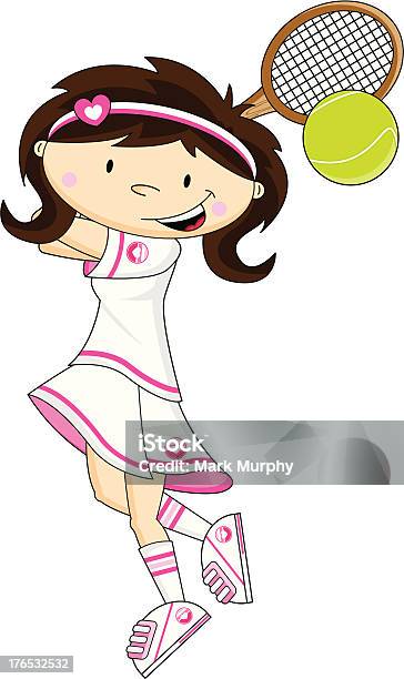 귀여운 말풍선이 있는 테니트 여자아이 T 셔츠에 대한 스톡 벡터 아트 및 기타 이미지 - T 셔츠, 갈색 머리, 공-스포츠 장비