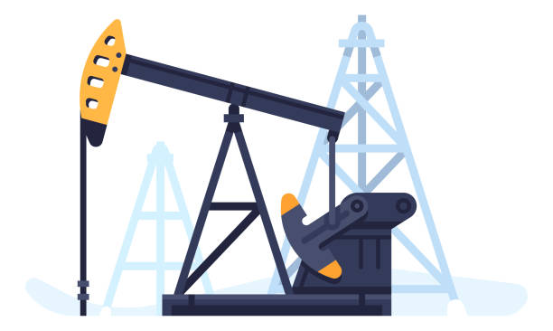 illustrations, cliparts, dessins animés et icônes de industrie pétrolière et pétrolière. derrick à essence. équipement de forage pour les combustibles bruts fossiles. production pétrochimique. extraction de gaz à partir d’un puits. tour industrielle. fabrication d’essence. concept vectoriel - fossil fuel fuel and power generation fuel pump gasoline