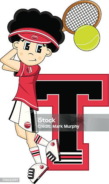 テニスの少年学習手紙 T - 1人のベクターアート素材や画像を多数ご用意 - 1人, アルファベット, アルファベットのT