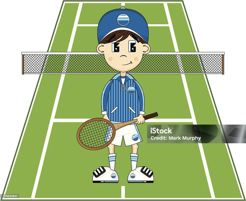 Fumetto di ragazzo di Tennis - arte vettoriale royalty-free di Abbigliamento casual