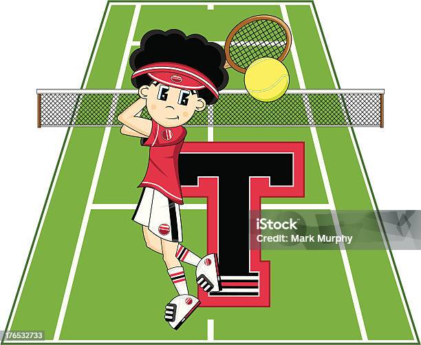 Tennis Junge Lernen Buchstabe T Stock Vektor Art und mehr Bilder von Alphabet - Alphabet, Aufschlagen - Sport, Bildung