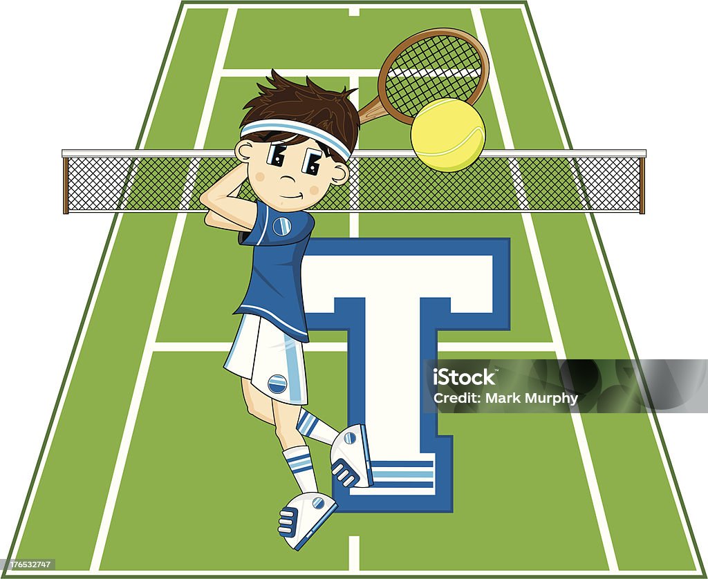 Tenis chłopiec nauki literę T - Grafika wektorowa royalty-free (Alfabet)