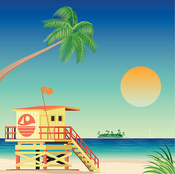 Illustration of a life guard stand on Miami beach Vector Miami Beach miami beach stock illustrations