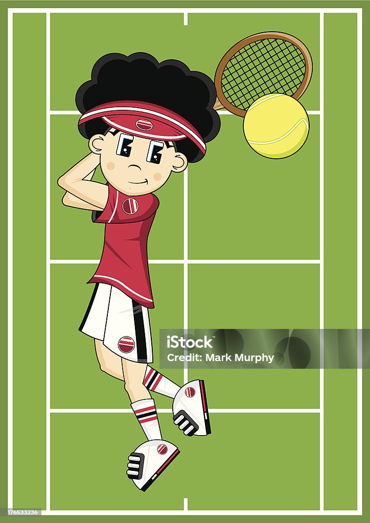 かわいい漫画のテニス少年 - 1人のロイヤリティフリーベクトルアート