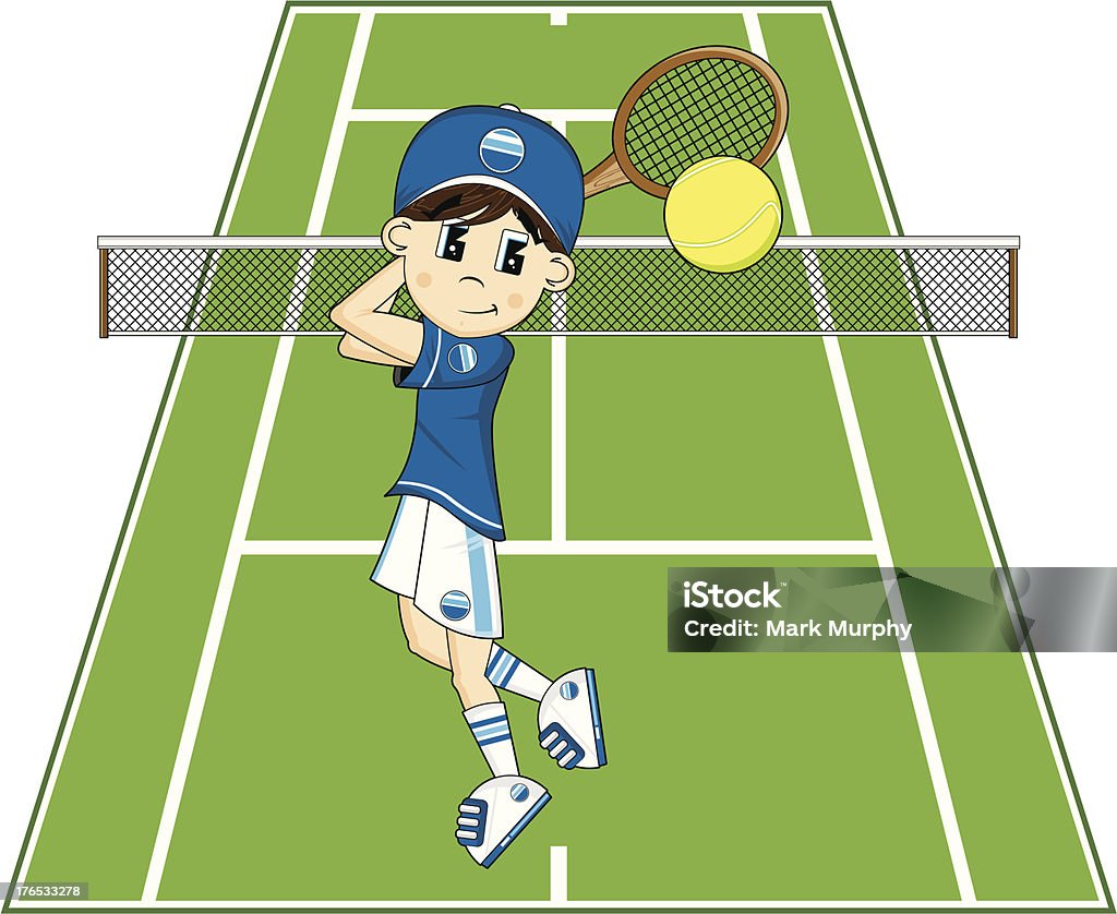 かわいい漫画のテニス少年 - 1人のロイヤリティフリーベクトルアート