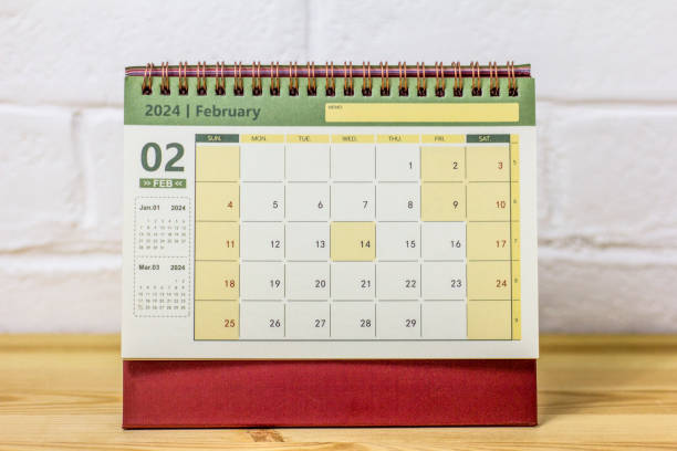 istock Desktop calendar for February 2024 on the table. 1765352371