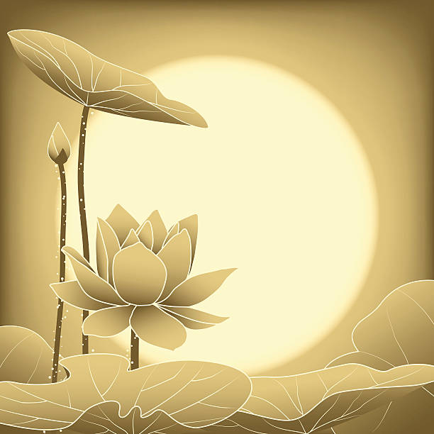 illustrations, cliparts, dessins animés et icônes de oriental fleur de lotus festival de la mi-automne - water lily single flower flower water
