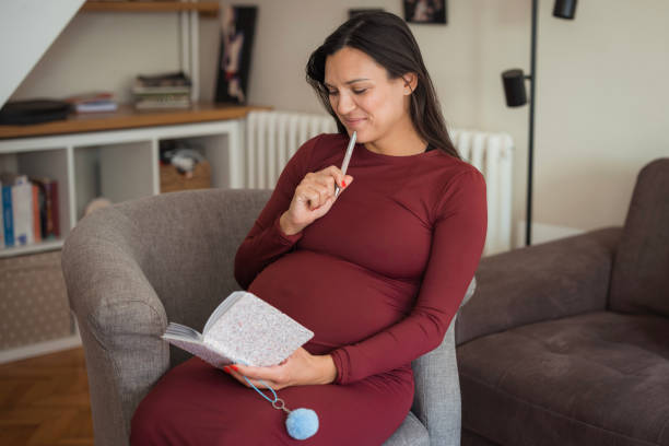 istock Pregnant woman writing a diary 1765408119