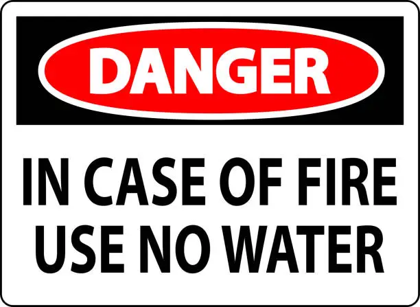 Vector illustration of Danger Sign: Danger - In Case Of Fire Use No Water