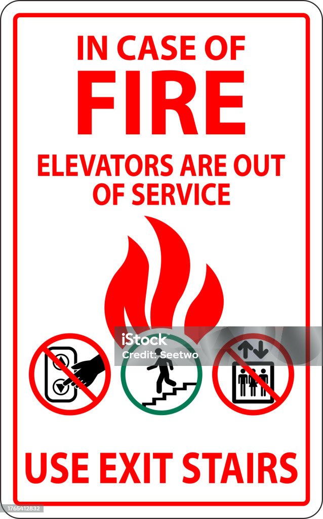 In Case Of Fire Sign Elevators Are Out Of Service Use Exit Stairs Stock