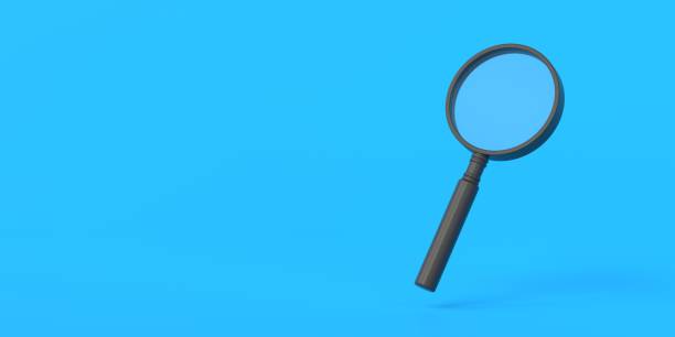 istock magnifying glass loupe magnifier search flies soars over blue background. copy space. Banner. 3d rendering 1765413927
