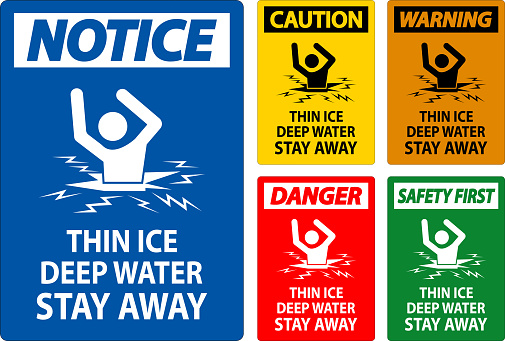 Danger Sign Thin Ice Deep Water, Stay Away