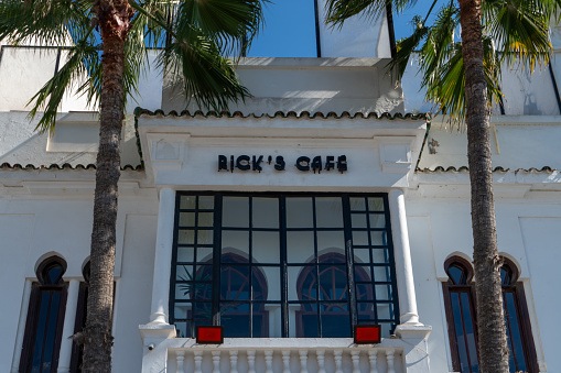 CASABLANCA, MOROCCO - Sep. 11, 2023: Facade of Rick's Cafe, famous restaurant from movie Casablanca, Morocco.