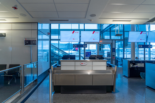 Toronto Pearson International Airport Departure and waiting area, Ontario, Canada.