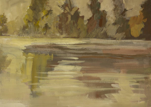 istock Abstract landscape of lakes gouache painting 1765462890