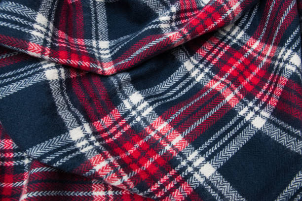 istock Soft blue, white, red cage fabric or cloth textile for warm winter clothes. 1765517918