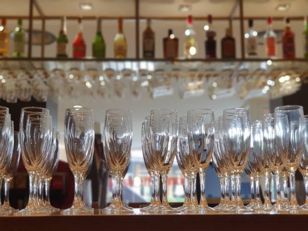 istock Some glasses on the  shelf for champagne at the restaurant. 1765518451